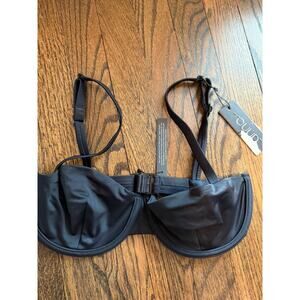CUUP Bikini Size 7 Swim Balconette Shelf Bra Black Slide Set NWT